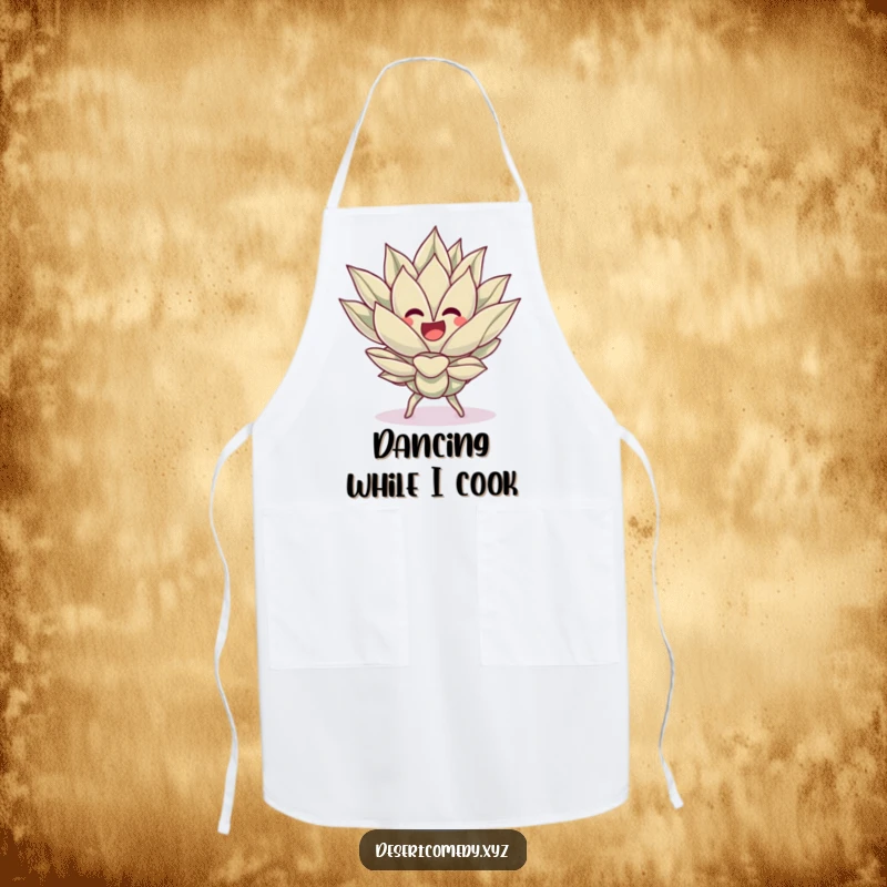 Funny apron featuring a cheerful agave plant doing a silly dance, perfect for adding festive flair to kitchen duties.