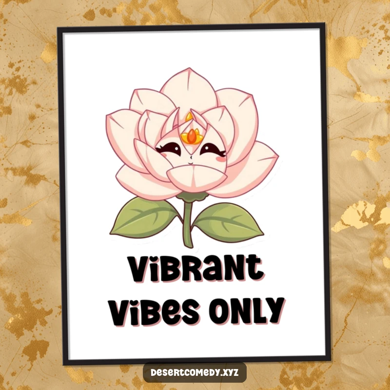 Funny desert rose poster depicting a bloom with simple eyes, giggling vibrantly with infectious delight.
