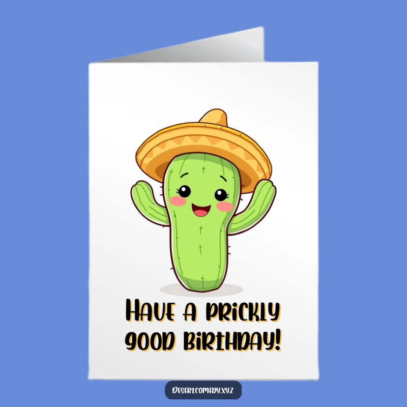 Free Printable Birthday Card: Dancing Cactus in Sombrero for a Fiesta Downloadable Gift