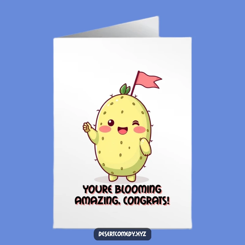 Free Printable Prickly Pear Congratulations Card: Waving Cactus Downloadable Gift