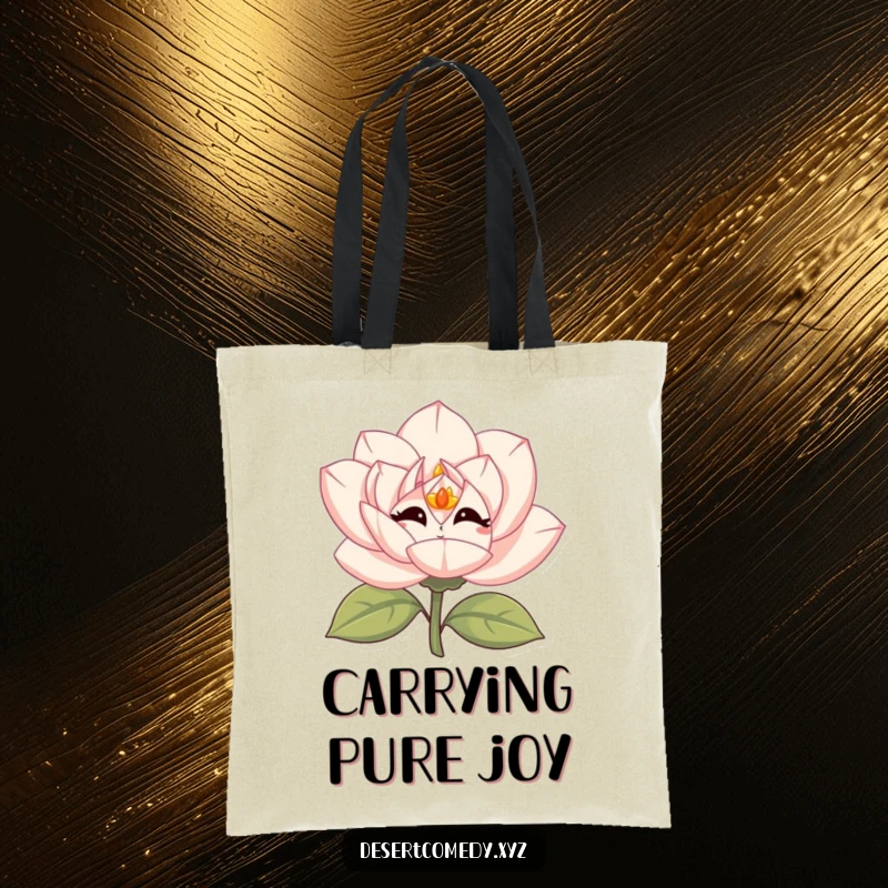 Funny desert rose tote bag with simple eyes, giggling vibrantly, adding a cheerful touch to your errands.